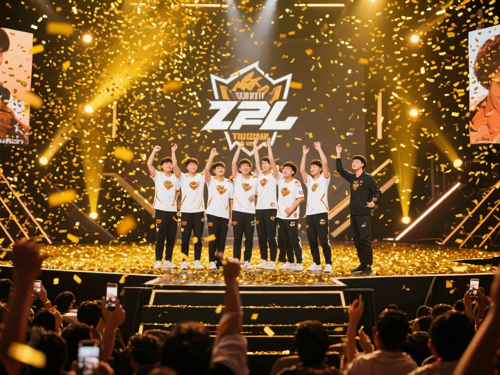 中国电竞战队领奖赛场胜利瞬间